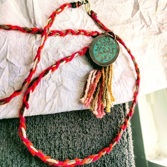 Tassel Copper Pendant Hemp Handmade Boho Necklace - Picture 2 of 5